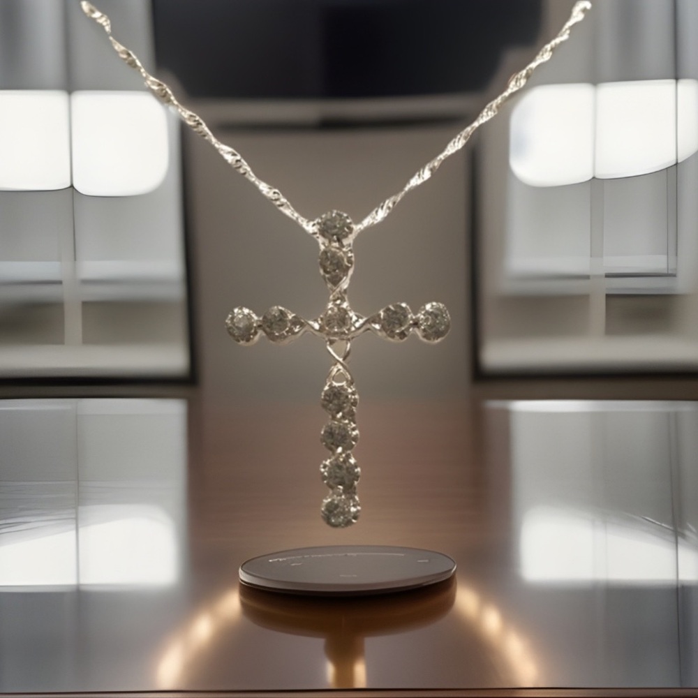 SS925 Infinity Cross Lined W/Crystals Pendant Placed On A SS925 Necklace